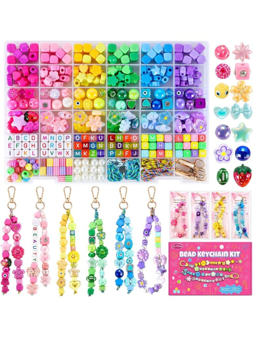 DIY Bag Charms Kit - 394 Pcs Acrylic Beads for Keychain Making & Crafting